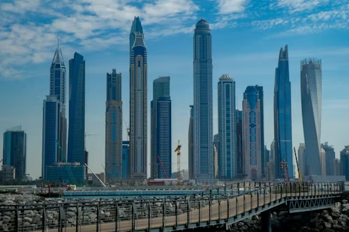 Skyline of modern skyscrapers in the KIZAD Free Zone, illustrating development and investment opportunities.